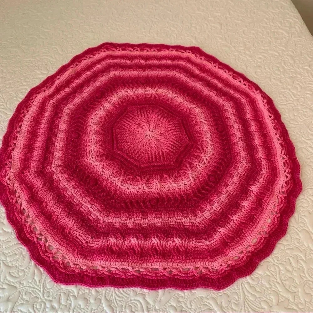 New Handmade Crochet Afghan Mandala Throw Lap Blanket 3.5 Ft Octagon HOT PINK